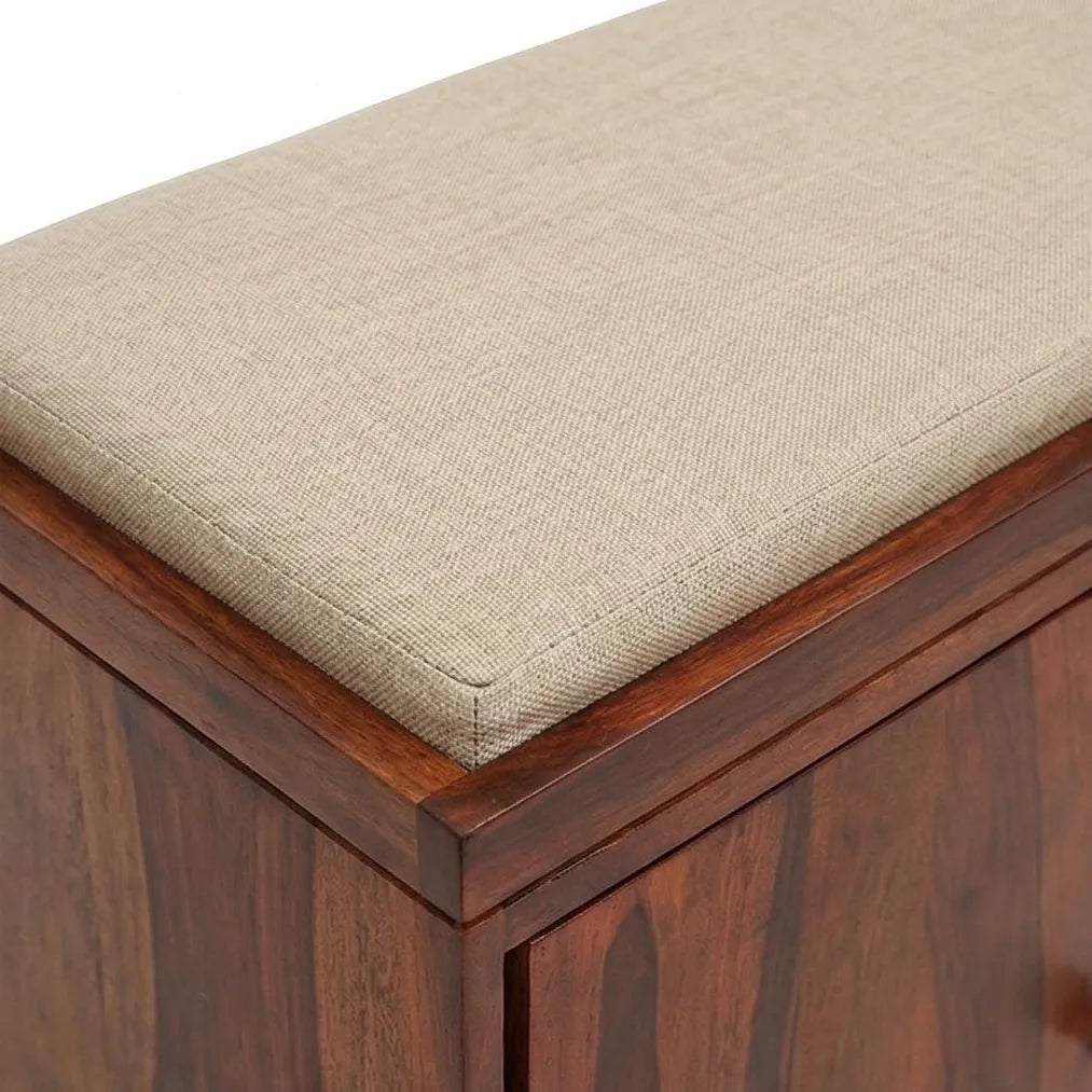 Solid Wood Shoe Rack with Storage Cabinet & Cushioned Bench