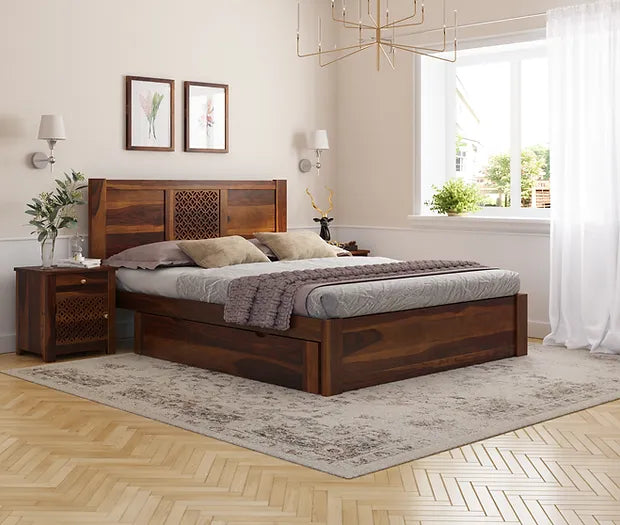 Disa Bed by Induscraft in Solid Sheesham Wood with Storage and in King and Queen Size