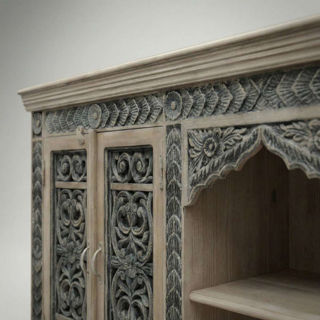 Meher Solid Teak Wood Carved Sideboard with Open Shelf