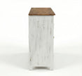White Distressed Wooden Sideboard Cabinet with Carved Glass Doors
