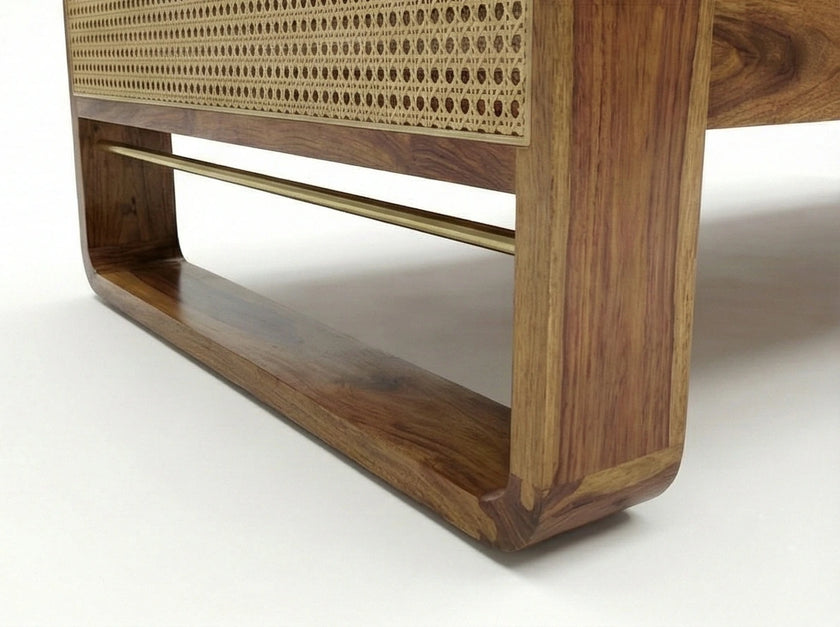 Brahmika Solid Wood Diwan with Cane Panel & Upholstered Cushion