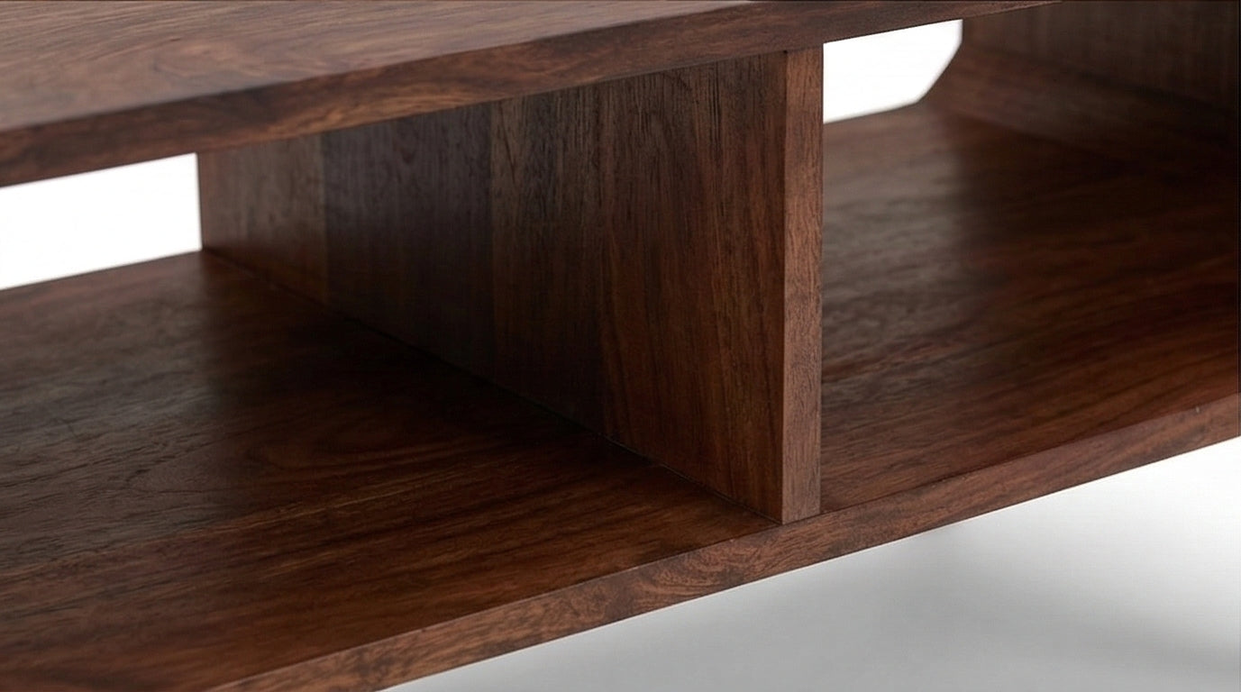 Mid-Century Solid Wood Coffee Table Open Shelf Storage Center Table