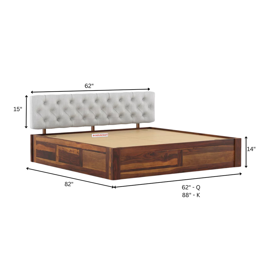 Woofa Solid Sheesham Wood Bed with Cushioned Headboard