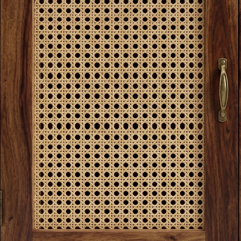 Handcrafted Solid Wood Shoe Rack Cabinet with Cane Doors & Drawer