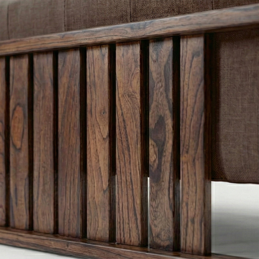 Solid Wood 3-Seater Sofa with Tufted Back Modern Box Frame Fabric Sofa