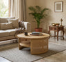 Aprd Round Solid Wood Cane Coffee Table with Storage Shelf