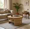 Aprd Round Solid Wood Cane Coffee Table with Storage Shelf