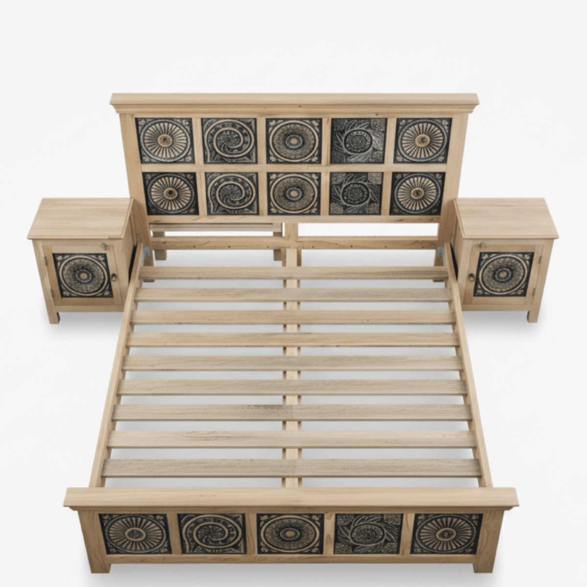 Meher Bed Without Storage in Old Mix Wood by Induscraft