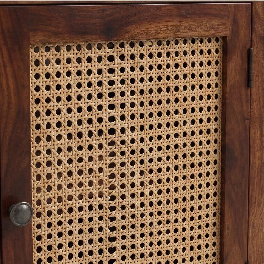 Solid Wood Cane Sideboard Cabinet Wooden Storage Console with Drawers