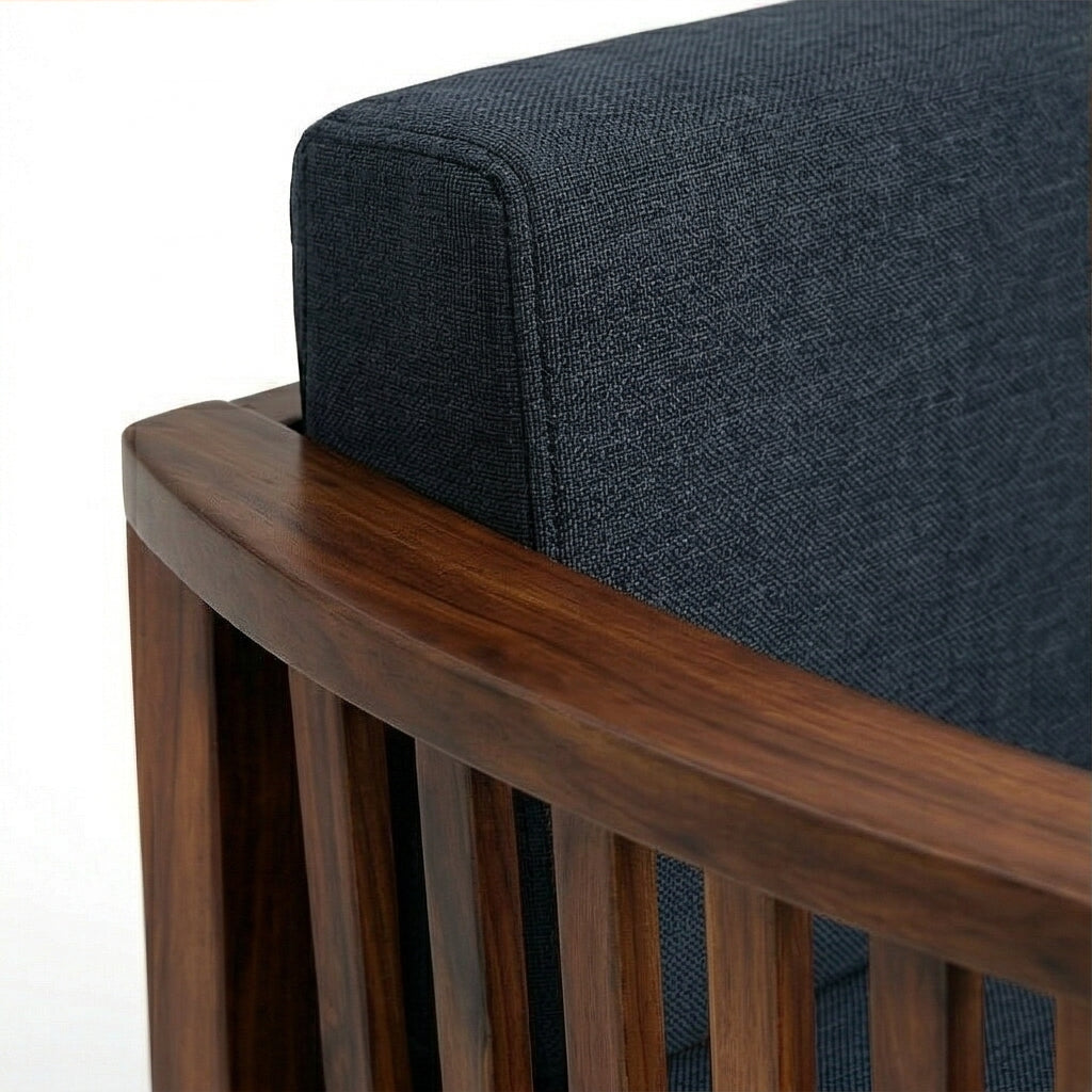 Solid Wood Armchair with Slatted Sides & Upholstered Cushion Contemporary Wooden Accent Chair