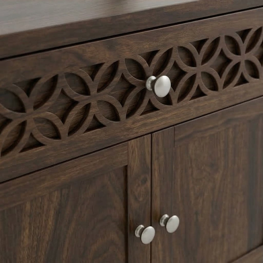 Solid Wood Dressing Table with Carved Drawer & Cabinet Storage