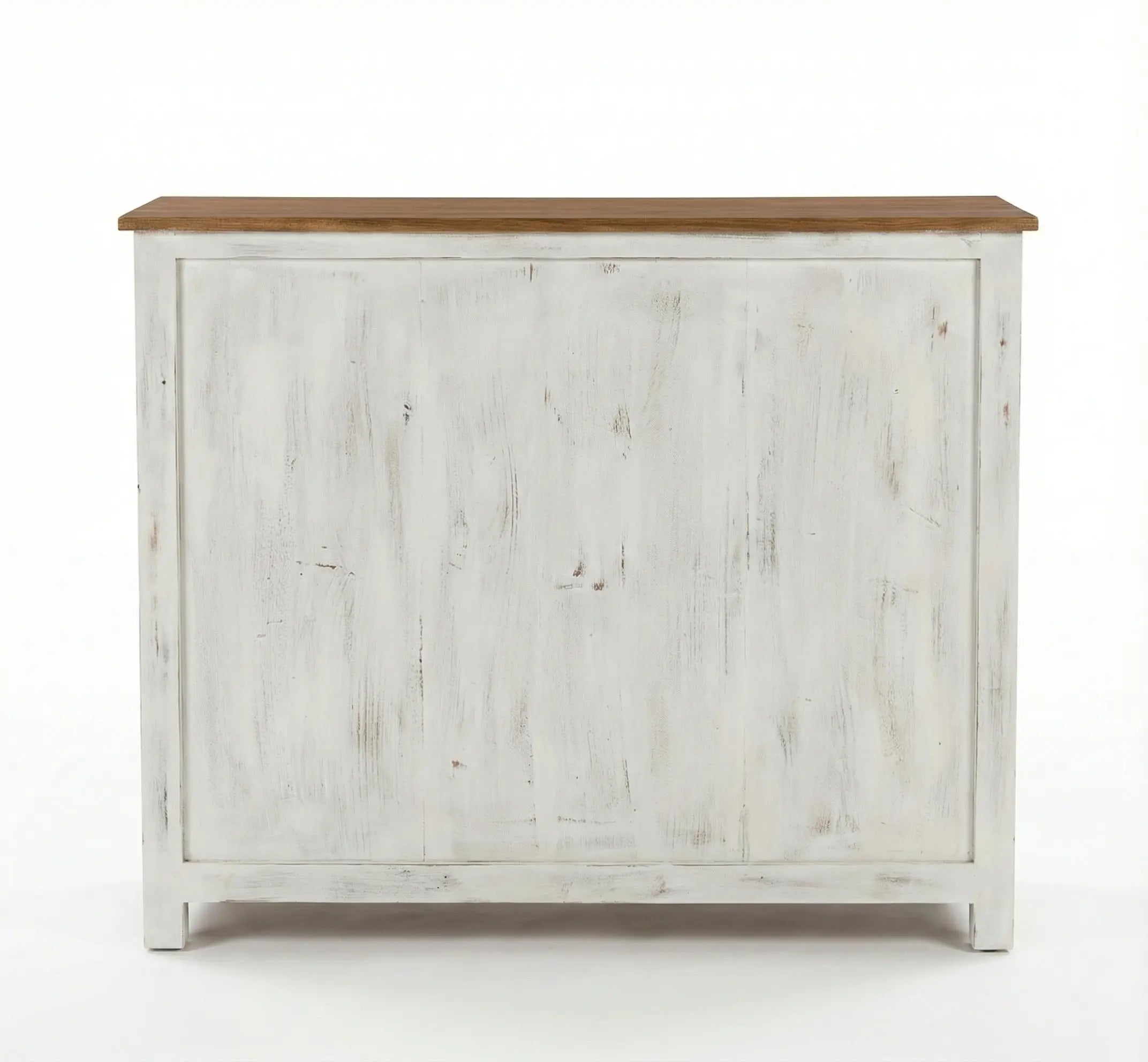 White Distressed Wooden Sideboard Cabinet with Carved Glass Doors