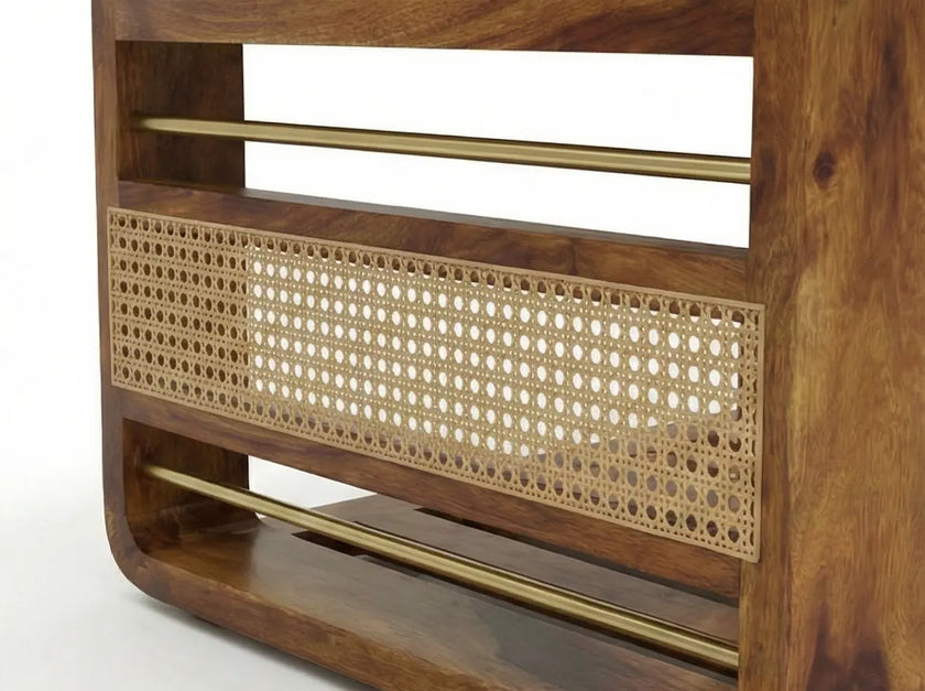 Brahmika Sheesham Rectangular Coffee Table with Rattan Cane Panels
