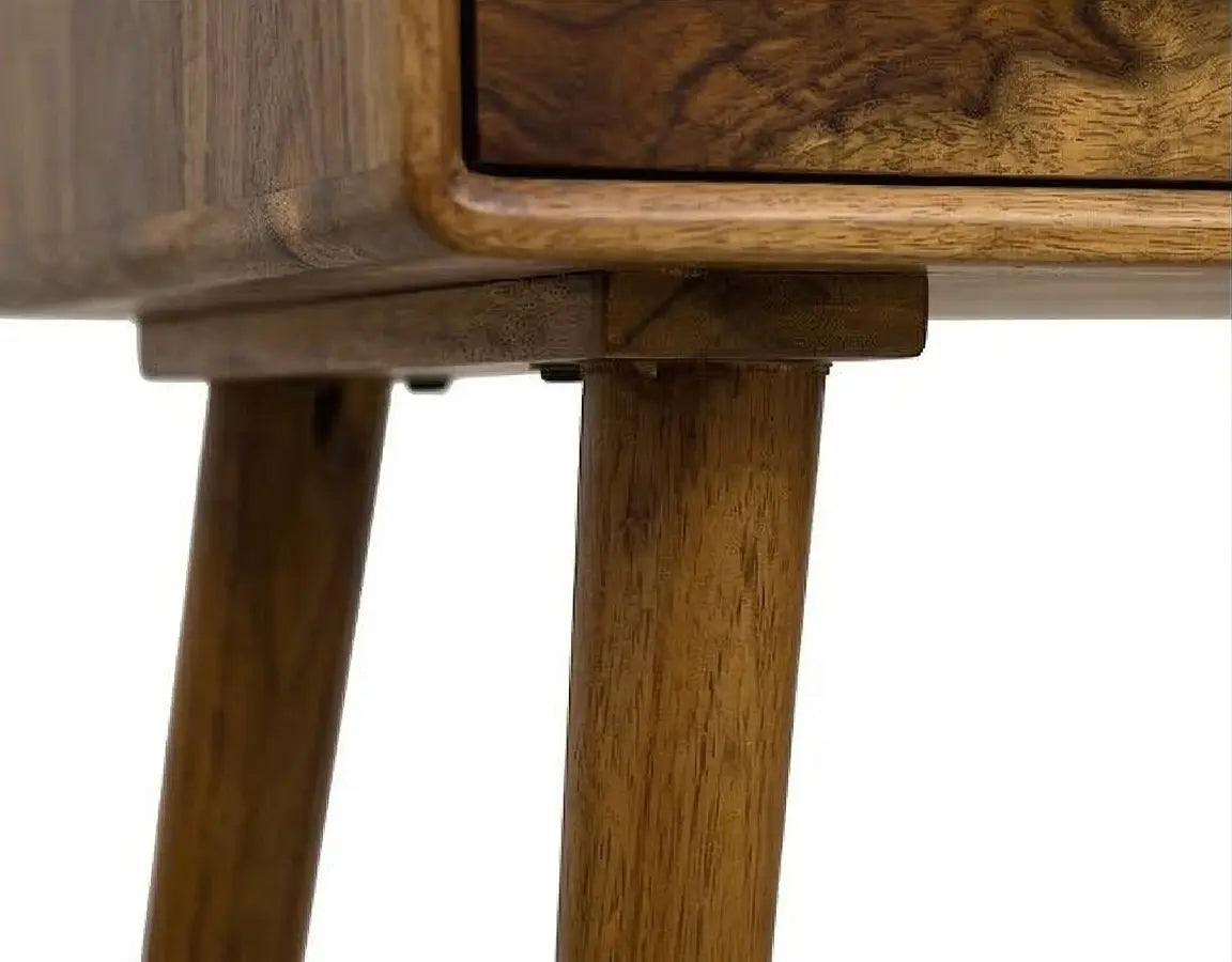 Mid-Century Solid Wood Dressing Table with Cane Drawer & Storage