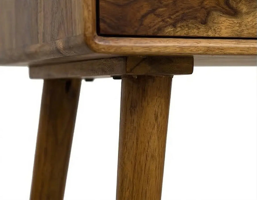 Mid-Century Solid Wood Dressing Table with Cane Drawer & Storage