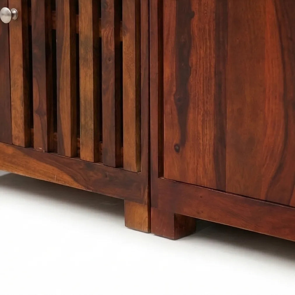 Solid Wood Shoe Rack with Storage Cabinet & Cushioned Bench