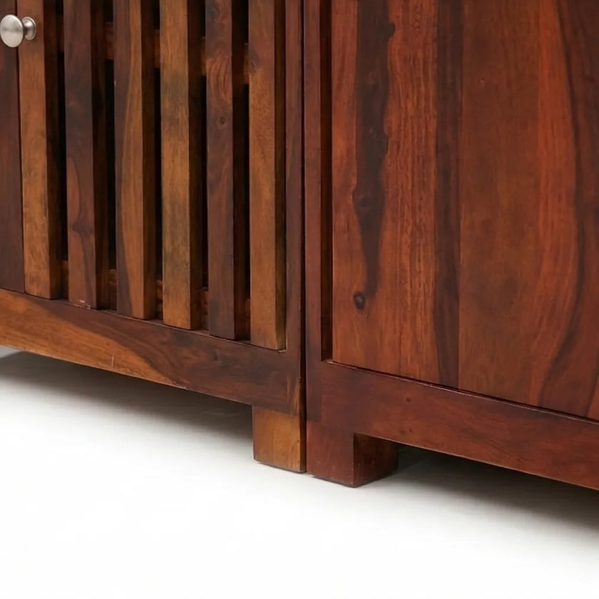 Solid Wood Shoe Rack with Storage Cabinet & Cushioned Bench