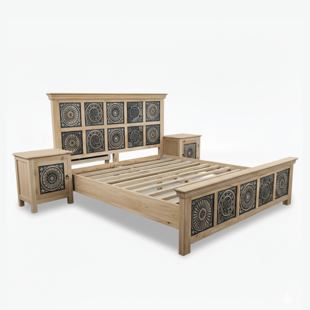 Meher Bed Without Storage in Old Mix Wood by Induscraft