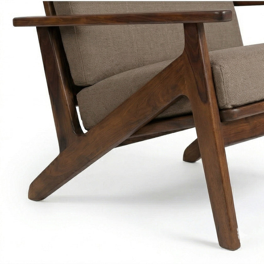 Solid Wood Lounge Armchair with Upholstered Cushions Mid-Century Modern Accent Chair