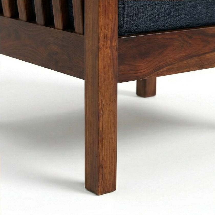 Solid Wood Armchair with Slatted Sides & Upholstered Cushion Contemporary Wooden Accent Chair