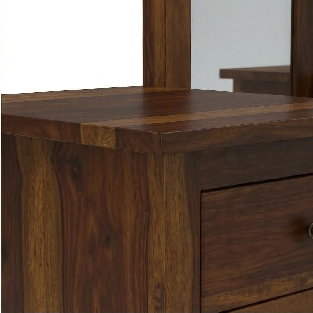Solid Wood Dressing Table with Dual Storage Units & Cushioned Stool