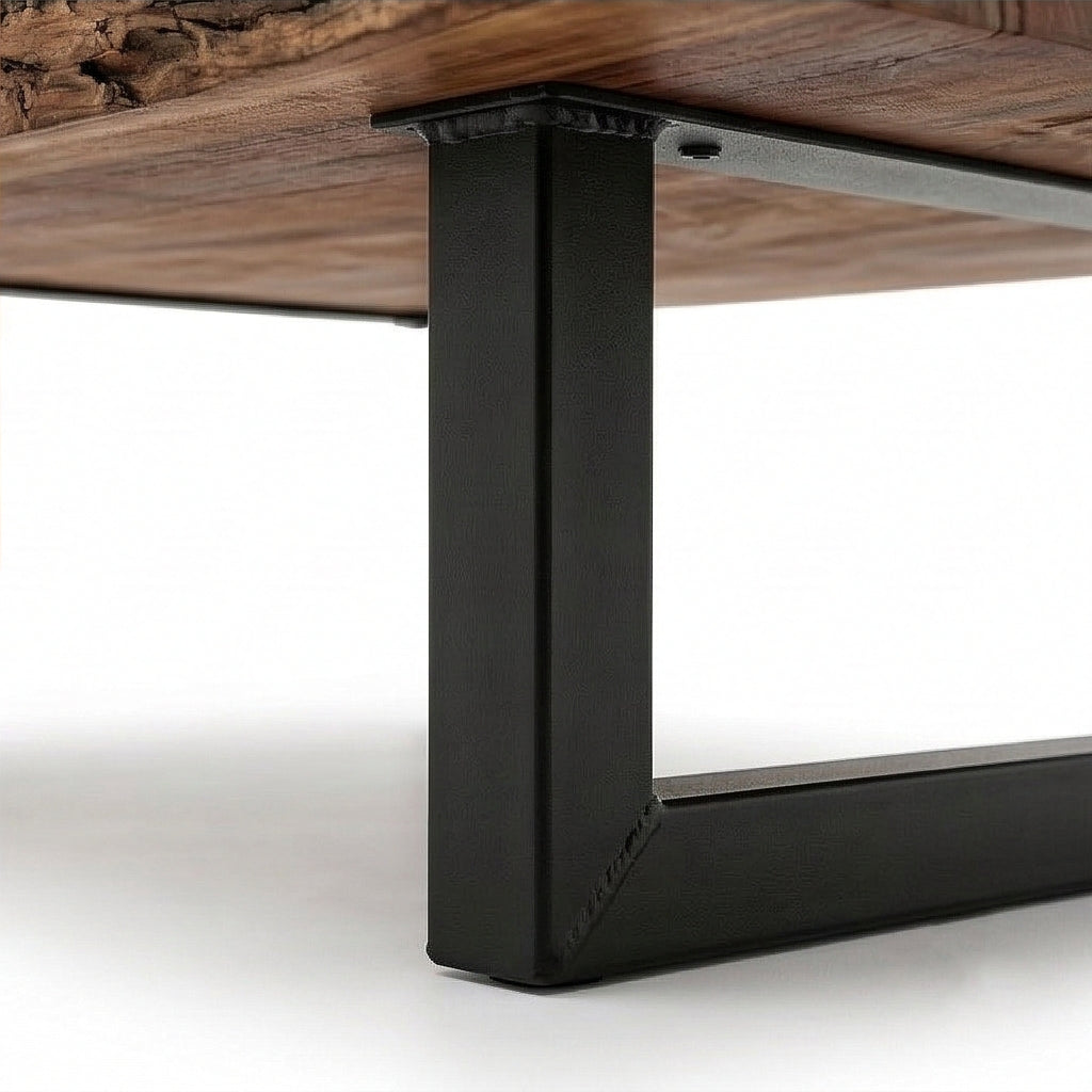 Live Edge Solid Wood Coffee Table with Metal Base