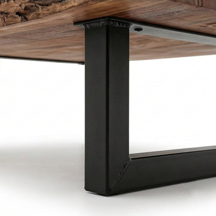 Live Edge Solid Wood Coffee Table with Metal Base