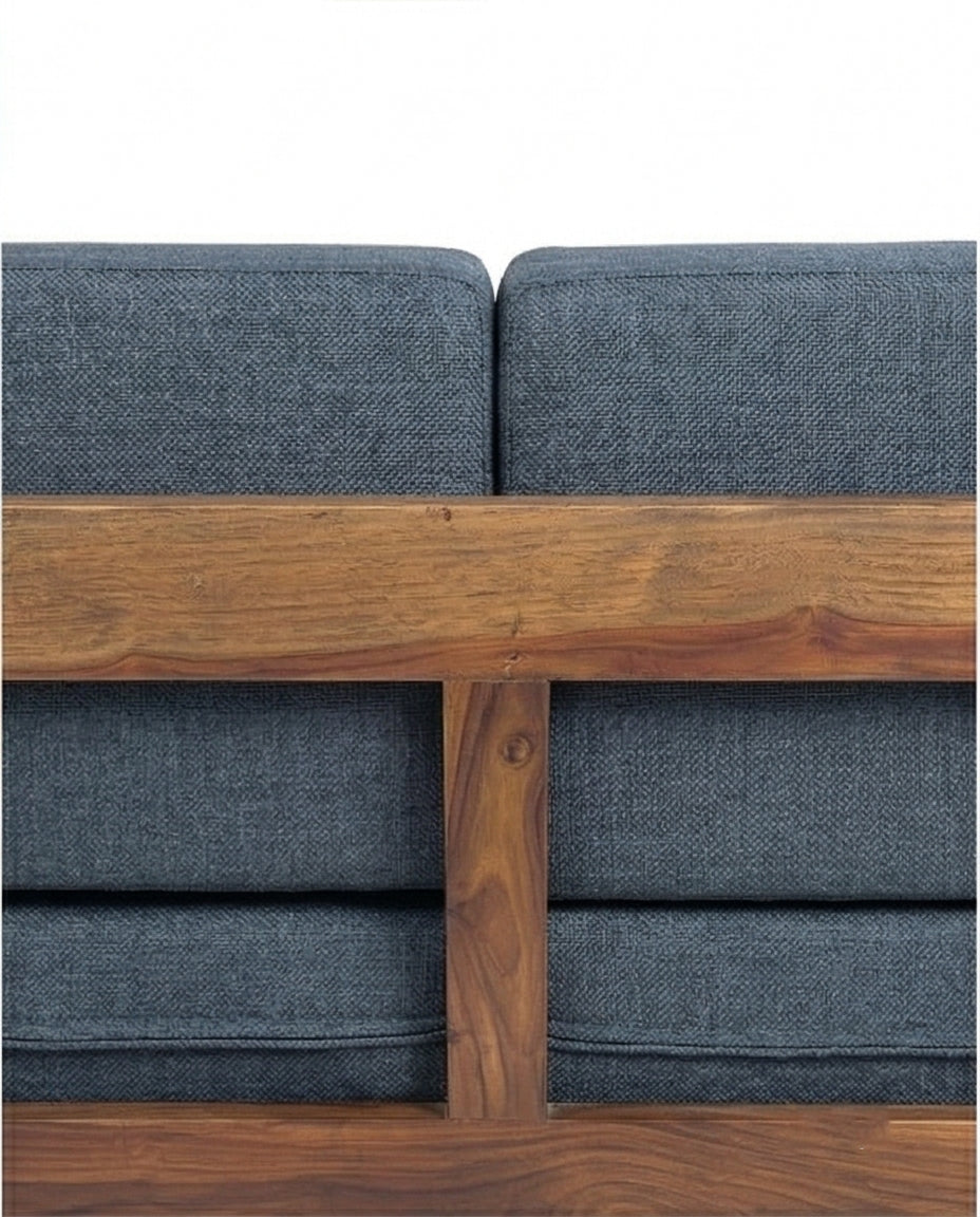 Solid Wood 2-Seater Sofa with Slatted Arms & Cushions Contemporary Wooden Sofa