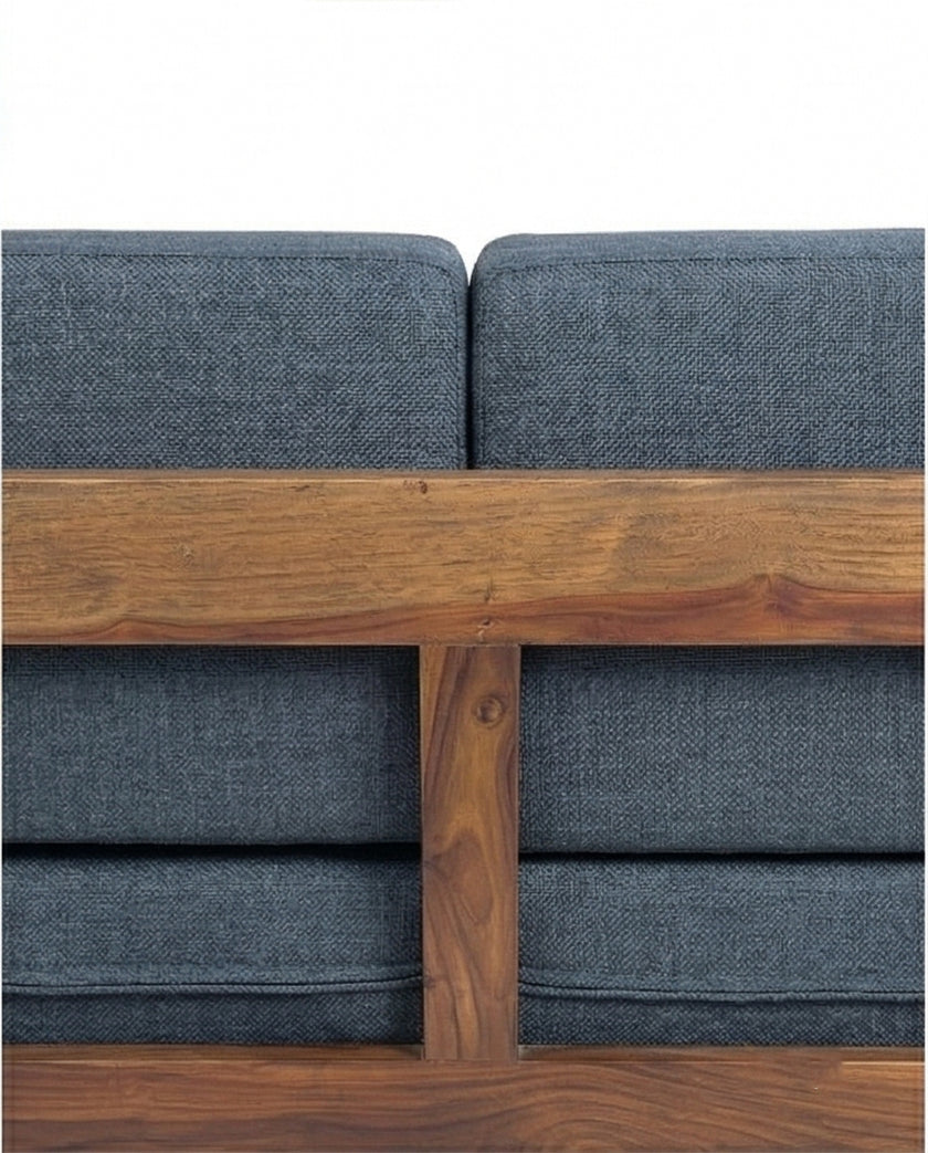Solid Wood 2-Seater Sofa with Slatted Arms & Cushions Contemporary Wooden Sofa