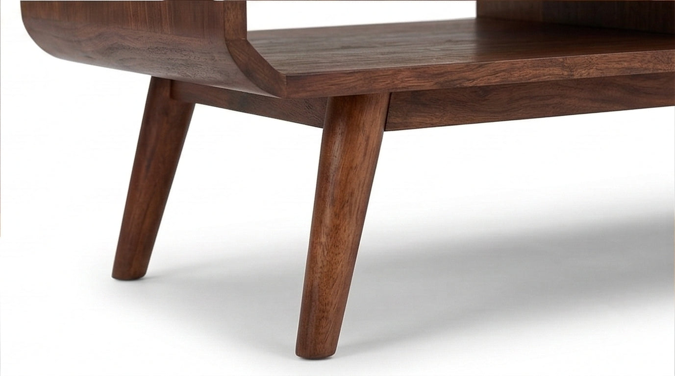 Mid-Century Solid Wood Coffee Table Open Shelf Storage Center Table
