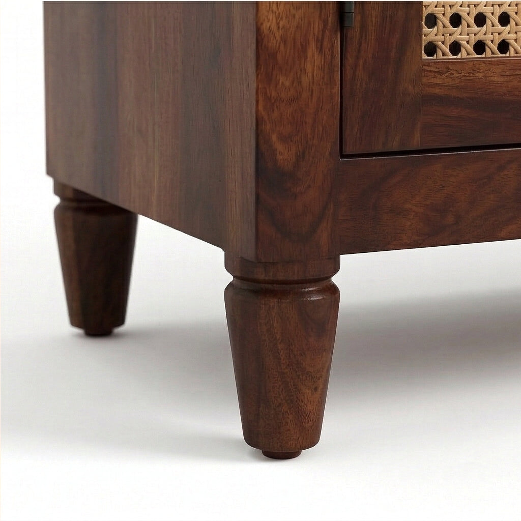 Solid Wood Cane Sideboard Cabinet Wooden Storage Console with Drawers