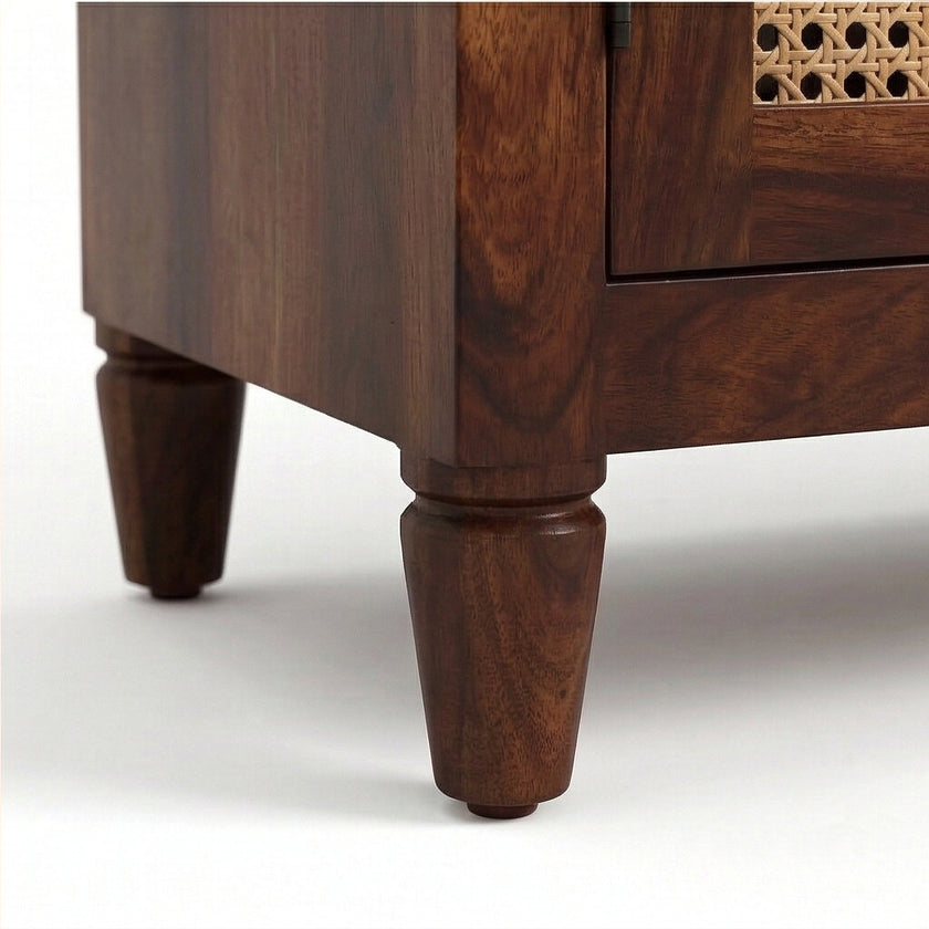 Solid Wood Cane Sideboard Cabinet Wooden Storage Console with Drawers