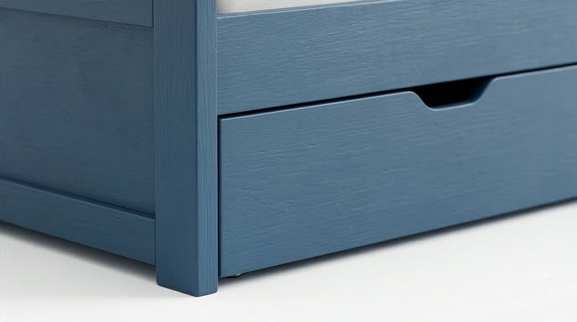 Indigo Blue Solid Wood Bed with Pull-Out Storage Drawer