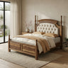 Classic Solid Wood Bed with Button-Tufted Upholstered Headboard