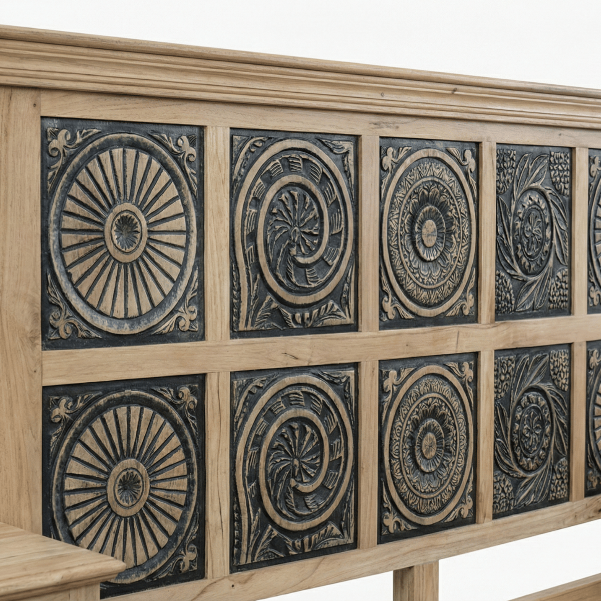 Meher Bed Without Storage in Old Mix Wood by Induscraft