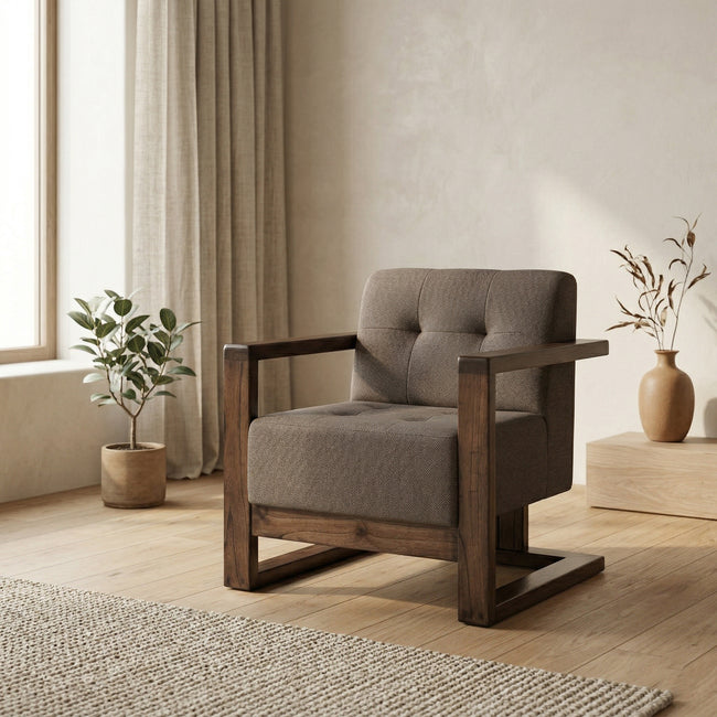 Solid Wood Box Frame Lounge Chair with Cushioned Seat