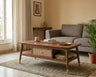 Mid-Century Solid Wood Coffee Table Cane Drawer Coffee Table with Shelf