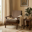 Solid Wood Lounge Armchair with Upholstered Cushions Mid-Century Modern Accent Chair
