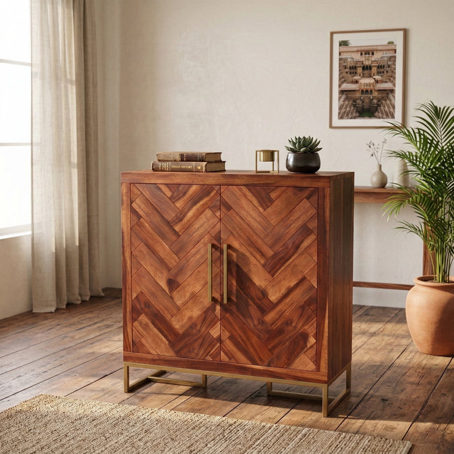 Herringbone Solid Wood Storage Cabinet