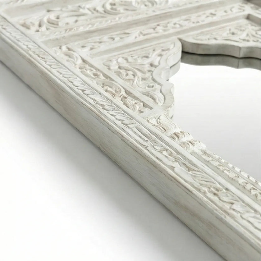 Aariz Hand-Carved Mughal Arch Wooden Wall Mirror