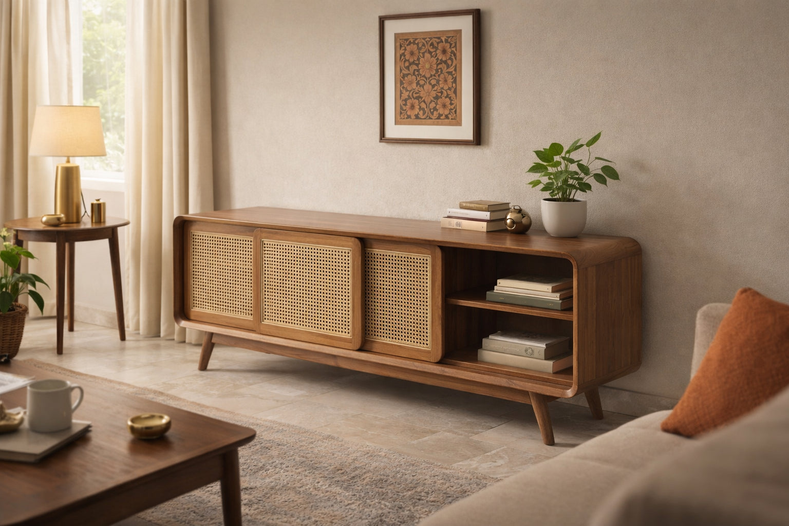 Solid Wood Shoe Rack Cabinet with Cane Doors