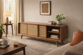 Solid Wood Shoe Rack Cabinet with Cane Doors