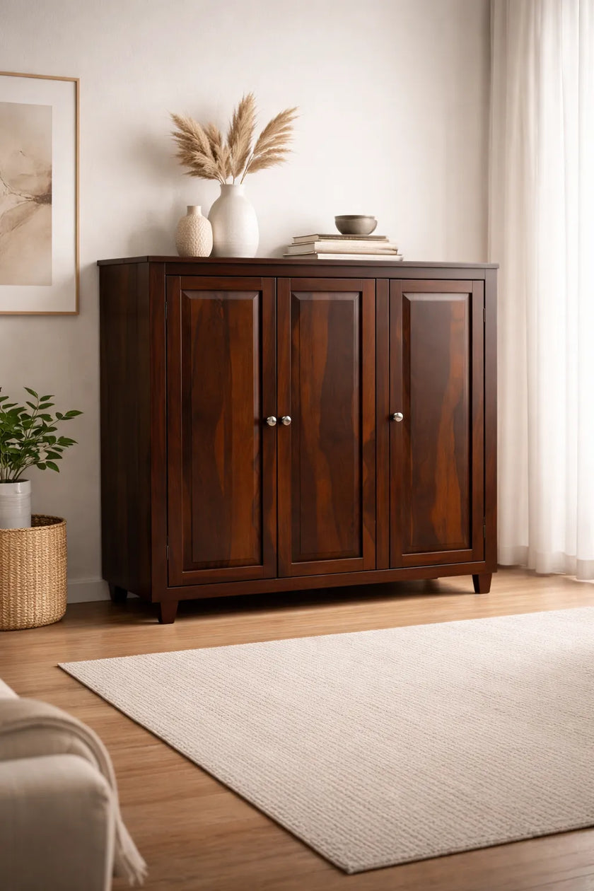 Solid Wood Shoe Storage Cabinet 3 Door Shoe Rack Organizer