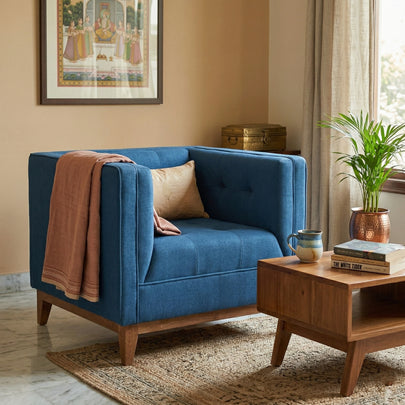 Solid Wood Modern Lounge Chair with Upholstered Fabric Seat