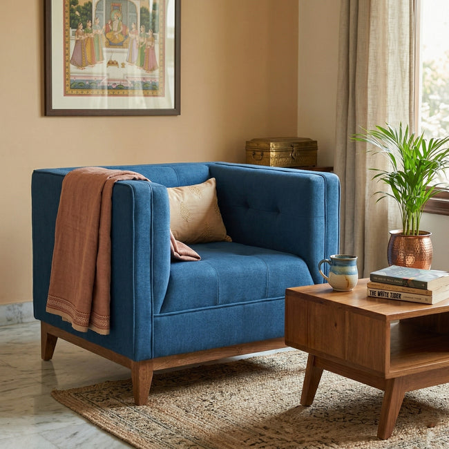 Solid Wood Modern Lounge Chair with Upholstered Fabric Seat