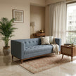 Solid Wood 3-Seater Sofa with Upholstered Fabric & Tufted Back