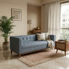 Solid Wood 3-Seater Sofa with Upholstered Fabric & Tufted Back