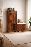 Solid Wood Shoe Rack with Storage Cabinet & Cushioned Bench