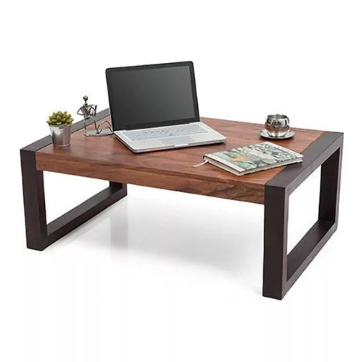 Alnia Rectangular Two-Tone Sheesham Coffee Table with Metal Legs