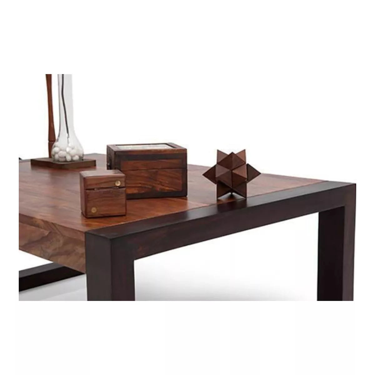 Alnia Rectangular Two-Tone Sheesham Coffee Table with Metal Legs
